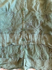 Image 4 of Vintage Y2K floral lace and embroidered tie ruffle hem back top with floral applique 