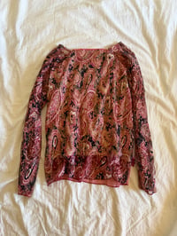 Image 2 of Vintage Y2K pink sequin lace embellished long sleeve top with ribbon tie detail 