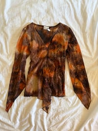 Image 1 of Vintage Y2K asymmetrical hem brown tie dye sequin fairy top with witchy sleeves 