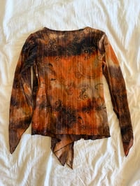 Image 2 of Vintage Y2K asymmetrical hem brown tie dye sequin fairy top with witchy sleeves 