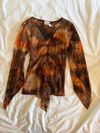 Image 7 of Vintage Y2K asymmetrical hem brown tie dye sequin fairy top with witchy sleeves 