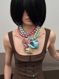 Image 1 of Three-color beaded handbag necklace