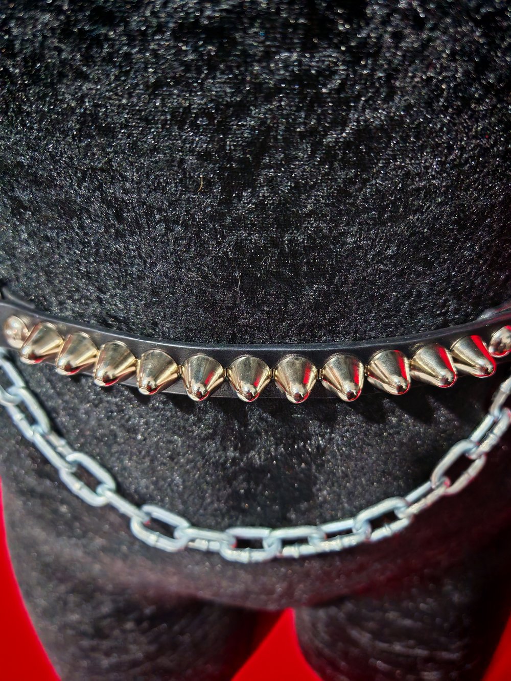 Leather Belt with Chains and Silver Cones Studs 