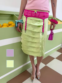 Image 1 of Two-color satin-finish folded page midi skirt