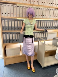 Image 5 of Two-color satin-finish folded page midi skirt
