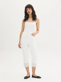 Cotton-Blend Eyelet Hem Capri Jeans