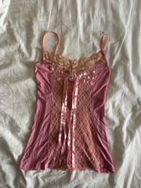 Image 1 of Vintage y2k pink fairy cami with contrast detailing and flower on the bust