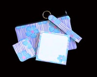 Image 1 of Pretty Handmade Matching Set, flowers, stripes, lanyard, keychain, gift, bookmark, pad, zipper