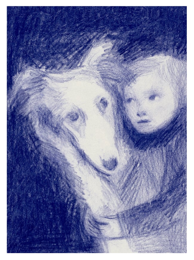 Borzoi and boy 3 ~ Giclee print