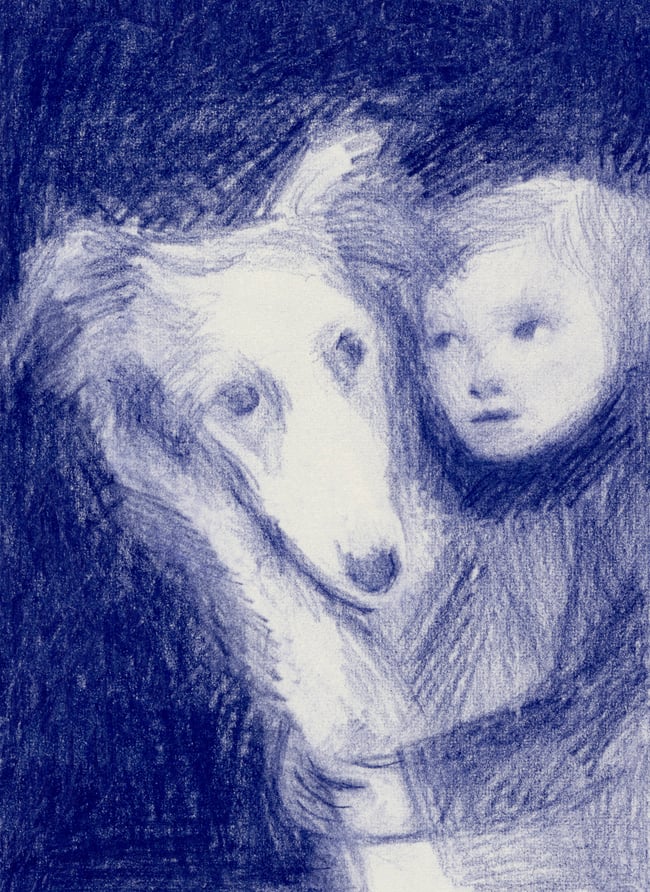 Borzoi and boy 3 ~ Giclee print