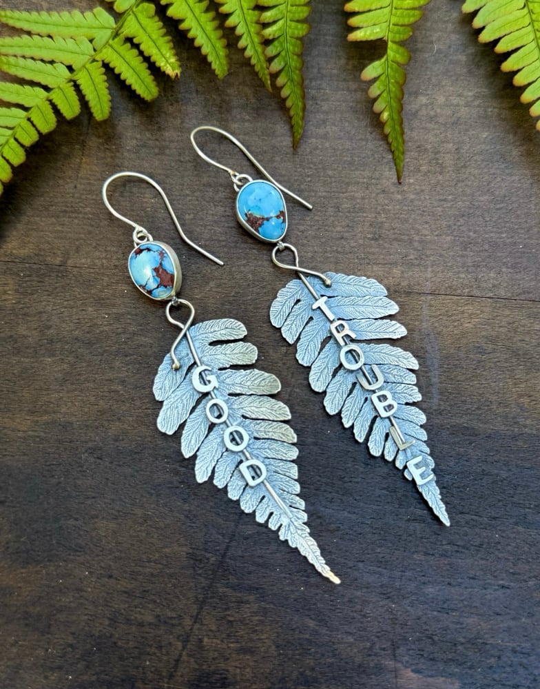 Image of Textural Fern "GOOD TROUBLE" Lavender Turquoise Earrings