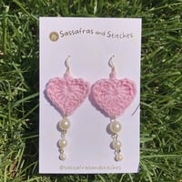Pink Crochet Heart Earrings