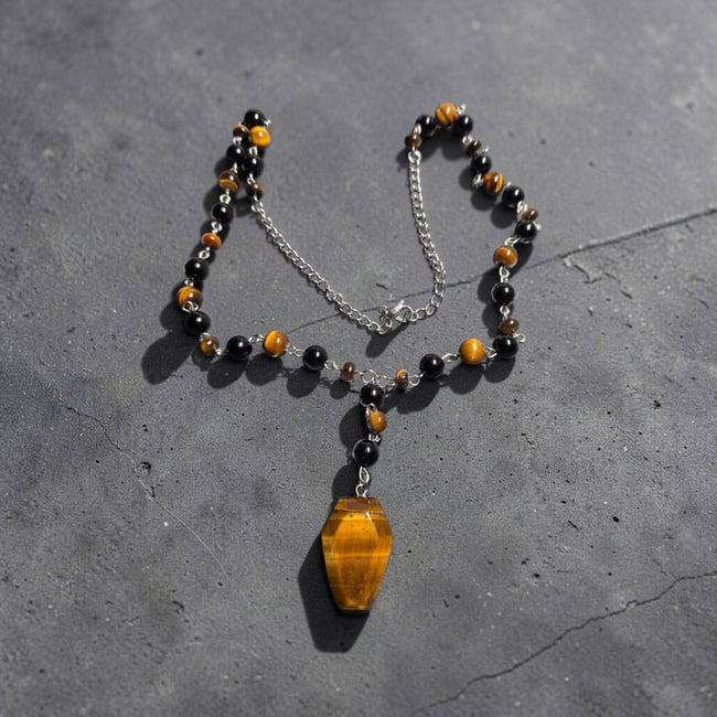 Tiger eye rosary chain necklace 