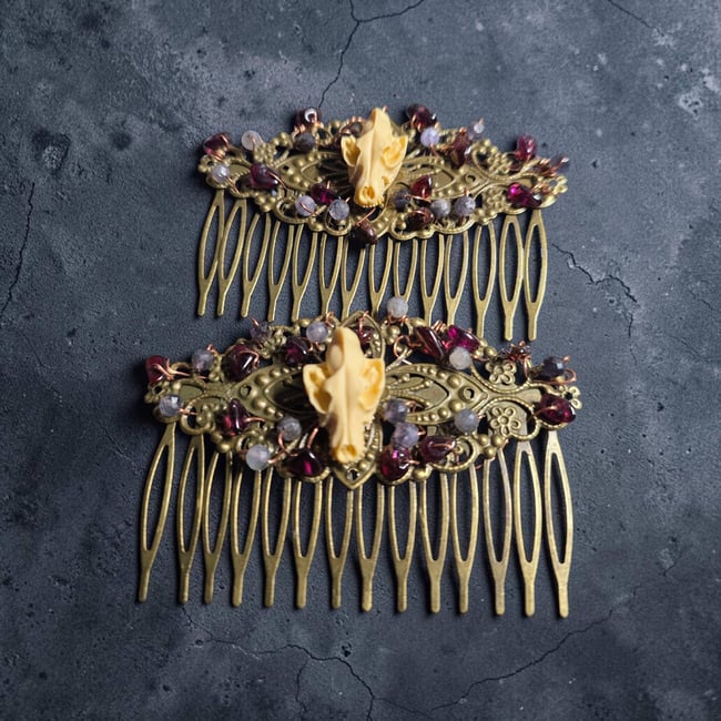 Wolf skull hair combs 