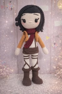 Image 1 of Attack on Titan Mikasa Inspired crochet doll 