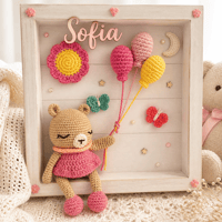 Image 1 of Personalized Baby Shadow Box – Handmade Crochet Bear Nursery Decor