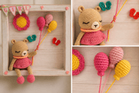 Image 2 of Personalized Baby Shadow Box – Handmade Crochet Bear Nursery Decor