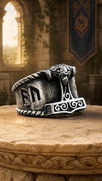 Image 1 of 👑The Armored Kingdom Silver Thunderstrike Hammer of Mjolnir Ring-Thor’s Hammer Design