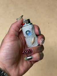 Image 3 of Beachcomber's Lighter Case (pottery, glass cabochon, shells)