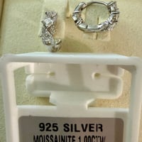 Image 2 of Intricate Moissanite Huggie Earrings | Asscher + Round Cut | 925 Sterling Silver | 1CTW