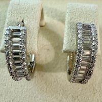 Image 1 of Baguette & Pavé Moissanite Huggie Earrings | 925 Sterling Silver | 0.80CTW VVS D | 13.3mm