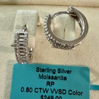 Image 2 of Baguette & Pavé Moissanite Huggie Earrings | 925 Sterling Silver | 0.80CTW VVS D | 13.3mm