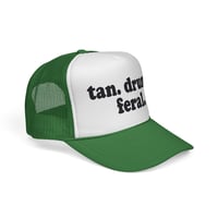 Image 17 of tan. drunk. feral. Trucker Cap | Funny Text Mesh Hat