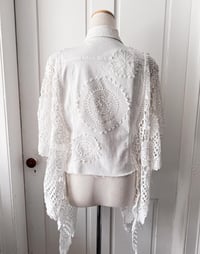 Image 2 of Reworked White Denim Jacket with Vintage Lace 