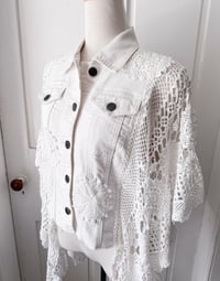 Image 3 of Reworked White Denim Jacket with Vintage Lace 
