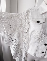 Image 4 of Reworked White Denim Jacket with Vintage Lace 