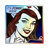 Image 1 of Holographic Die-Cut Sticker — Retro Nurse "It's Power Hour" Pop Art