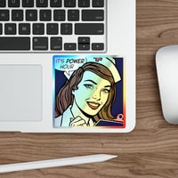 Image 9 of Holographic Die-Cut Sticker — Retro Nurse "It's Power Hour" Pop Art
