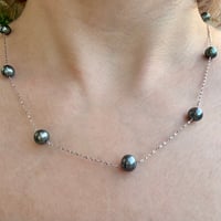Image 1 of Peacock Freshwater Pearl Station Necklace | Sterling Silver | 16"