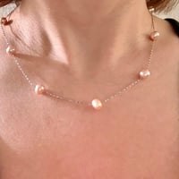 Image 1 of Pink Freshwater Pearl Station Necklace | Sterling Silver | 16"