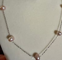 Image 2 of Pink Freshwater Pearl Station Necklace | Sterling Silver | 16"