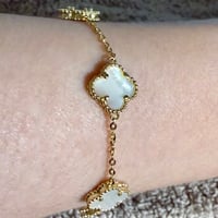Image 1 of Mother of Pearl Clover Bracelet | 14k Gold Plated Sterling Silver | Adjustable 6.5–7.5"