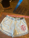 S KITTY THUMPERS BLUE TINSEL SHORTS BACK POCKET W/ LOGO TAG