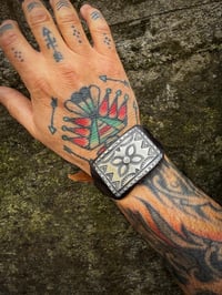 Image 1 of WL&A Handmade Heavy Sterling Ingot Medicine Leather Bracelet - Adjustable
