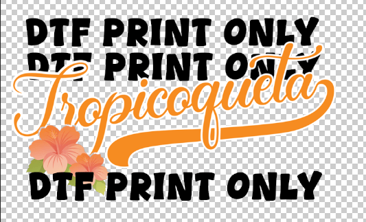 Image of Tropicoqueta Baseball style font 11" dtf print only