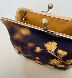 Image of Acacia blossom, velvet clutch bag with optional strap