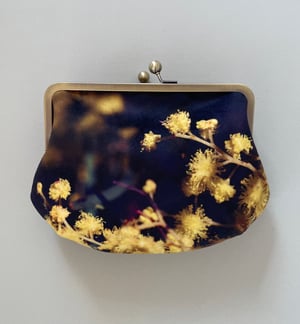 Image of Acacia blossom, velvet clutch bag with optional strap