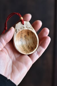 Image 1 of Hand carved spalted sycamore caddy scoop