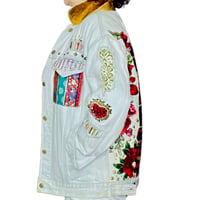 Image 4 of Levi’s Custom Denim Jacket VNTG 2017 Men's XS, Embellished w-Roses textiles studs  