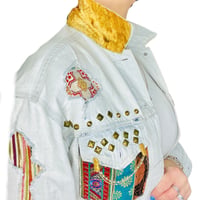 Image 9 of Levi’s Custom Denim Jacket VNTG 2017 Men's XS, Embellished w-Roses textiles studs  