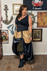 Image 2 of Beltless Skirt Hikes in Black and Gold Fleur-de-lis