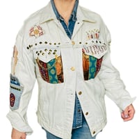 Image 3 of Levi’s Custom Denim Jacket VNTG 2017 Men's XS, Embellished w-Roses textiles studs  