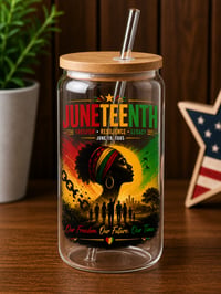 Image 2 of Juneteenth 16oz Glass Tumblers with Bamboo Lid & Glass Straw