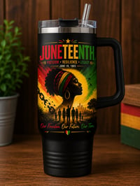 Image 1 of Juneteenth 40oz Stainless Steel Tumbler with Handle & Straw