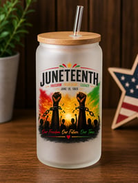 Image 3 of Juneteenth 16oz Glass Tumblers with Bamboo Lid & Glass Straw