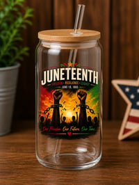 Image 4 of Juneteenth 16oz Glass Tumblers with Bamboo Lid & Glass Straw